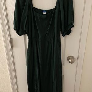 Old Navy Dark Green Puff Sleeve Midi Dress